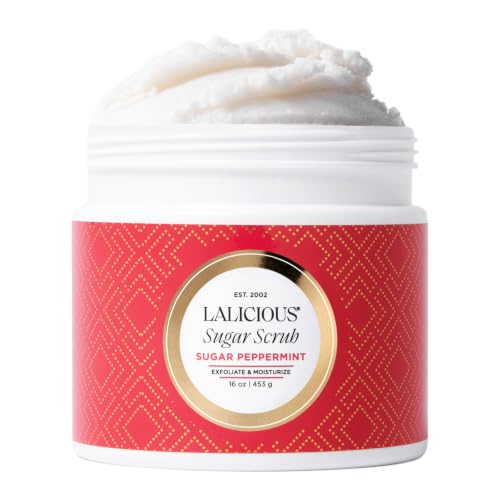 Image of LALICIOUS Sugar Peppermint Exfoliating & Moisturizing Body Scrub | Coconut Oil | Pre-Shave Scrub for Ingrown Hairs & Razor Bumps | Gently Buffs & Smooths Sensitive Skin | No Parabens | Large 16oz
