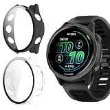 Vanrain Cover per Garmin Forerunner 570 42mm, 2 Pezzi Custodia Protezione Totale Ultra Sottile Cover Rigida per PC Schermo con Pellicola Vetro, Transparent+Nero