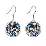 Pendientes de montaña de plata de ley con abulón y sol de montaña y árbol, joyería de la naturaleza, regalo para esquiadores, excursionistas, campistas, escaladores, amantes de la naturaleza, plata de