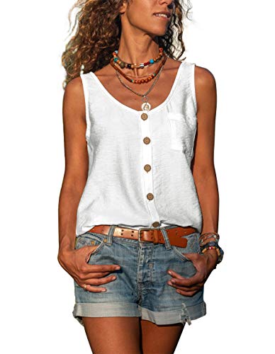 Diosun Women's Button Down Tank Tops Scoop Neck Sleeveless T Shirts Blouses Loose Fit with Pocket