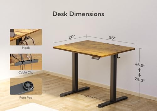 Image of Claiks Electric Height Adjustable Stand Up Desk, 35x20 Inches Sit Stand Desk for Home Office, Rustic Brown Top /Black Frame