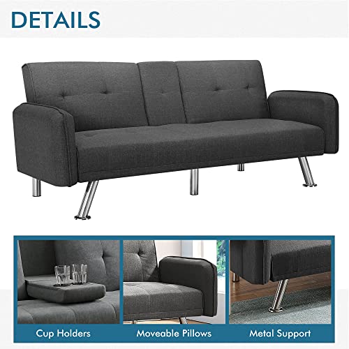 Lamerge Futon Sofa Bed,Convertible Upholstered Folding Sofa,Multi-Functional Sofa Couch For Compact Small Space,Apartment,Dorm,2 Cup Holders,72.4",Dark Grey (Lfsb-Dg) #TOP6