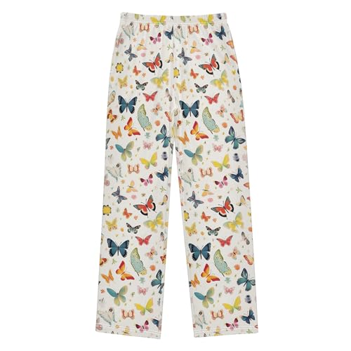 Butterfly Long Pajama Pants Elastic Waist PJ Bottoms with Pockets S A1111532