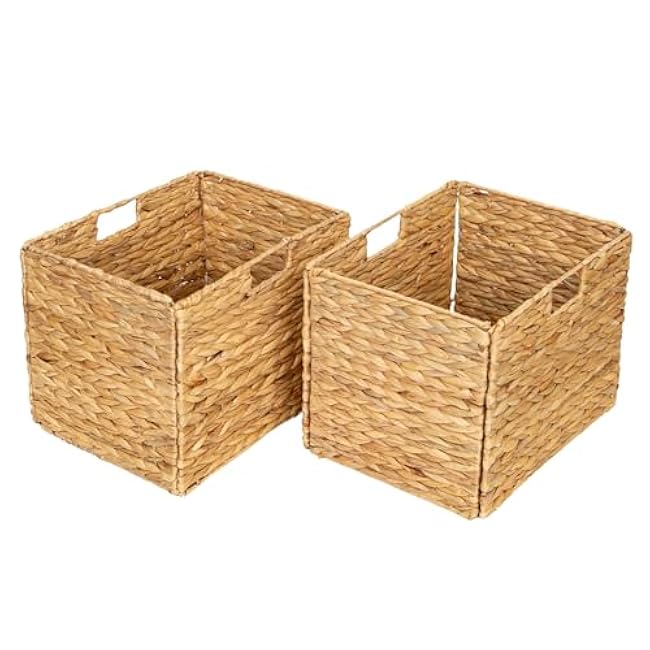 Storage Baskets£¬Wicker Baskets,Hyacinth Basket For Shelf,Folding 2 Packs Handmade Woven, Seagrass Baskets,Shelf Baskets For Storage Toys Books And Clothes and Other What You Want