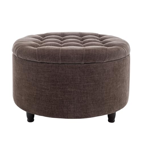 Image of Noelle 28 inch Ottoman with Storage Round Pouf (Dark Brown)
