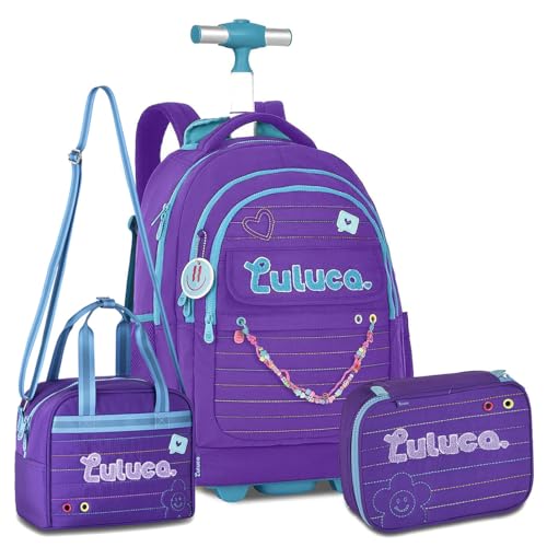 Genérico, Kit Mochila Luluca Rodinha Lancheira Estojo box Costa Grande Cor:Lilas