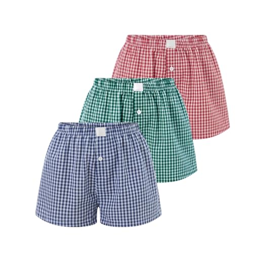Image of Womens Y2k Plaid Shorts Women Cute Lounge Pajama Sleep Comfy & Casual Gingham PJ Boxer Shorts