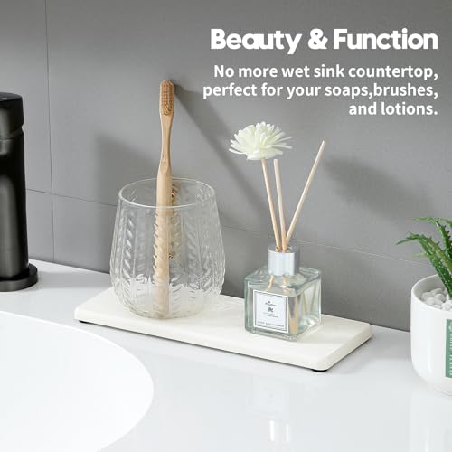 Image of 2PCS White Water Absorbing Diatomite Stone Drying Soap Dish Sink Vanity Tray for Bathroom /Kitchen Counter, Sponge Holder Mat Dispenser Rack Faucet Splash Guard Caddy Organizer, 9 inchx3.5 inch