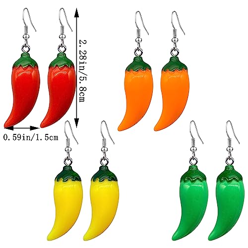 4 Pairs Chili Pepper Dangle Earrings For Women Funny Lifelike Simulation Vegetable Food Resin Dangle Drop Earrings For Women2