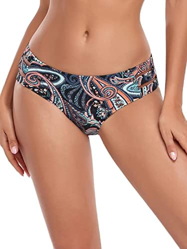 Ocean Blues Women's Paisley Floral Strappy Bikini Bottom Full Coverage Swim Briefs Size Medium