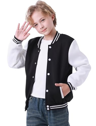 babyhealthy Kids Boys Varsity Jacket Baseball Jacket Casual Sport Cardigan Sweatshirt Youth 2-13 Year