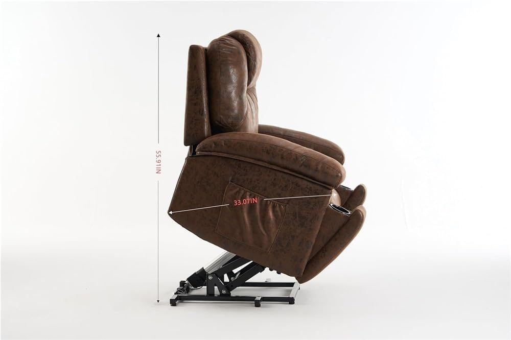 Power Lift Recliner Chair for Seniors with Massage and Heat Electric Leather Recliner Sofa with USB Ports Remote Control Side Pockets Cup Holders for Living Room Bedroom