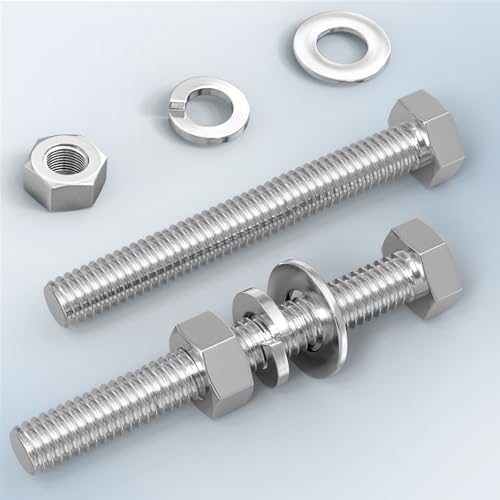 Image of 5PCS 1 /2-13 x 4 304 Stainless Steel External Hex Bolt, Fully Threaded Bolt with Nut Flat & Lock Washers and Spanner