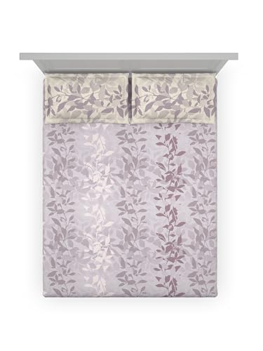 Image of DDECOR Live Beautiful 100% Compact Combed Cotton Leaves King Flat Bedsheet with 2 Pillow Covers | Rotary Print 145TC | Perfect for Everyday Bedroom Use | Cresta Collection | 2.24 x 2.54 M|Lilac Purple