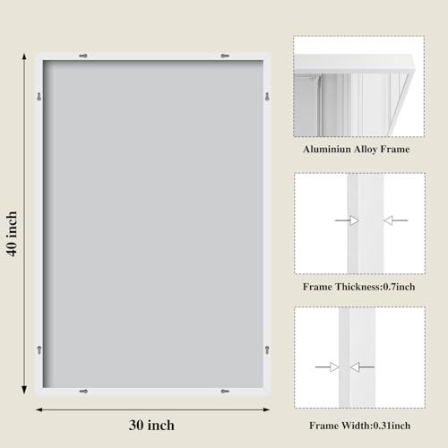 Image of Koonmi White Rectangle Wall Mirror, 30x40 Inch Bathroom Mirror, Aluminum Frame Vanity Mirror for Entryway, Living Room, Bedroom Bathroom, Hangs Horizontally or Vertically