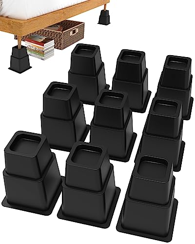 Image of GooFurnit 3,5 or 8 Inches Stackable Bed Riser, Heavy Duty Bed Elevator 3375 LBS for Lifting Bed Sofa Furniture, 9 Pieces, Black