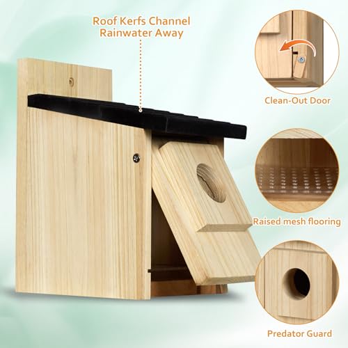CLACKIBUKVYZ Birdhouse for Outdoors Clearance, Wooden Bluebird House for Outside, Weatherproof Hanging Bird Nesting Box for Finch, Cardinal, Wild Bird Watching (Easy Clean, Ventilated) - Thumbnail 2