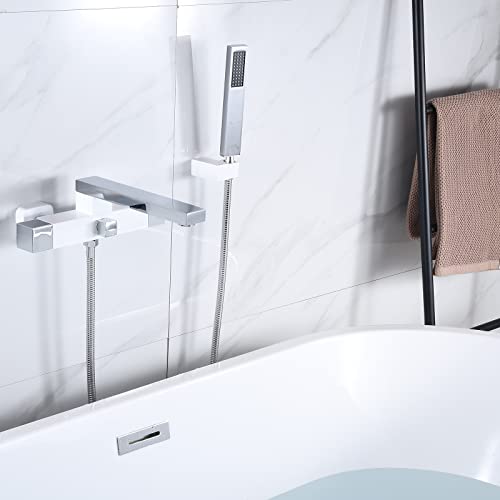Mitigeur de baignoire mural blanc et chrome avec robinet cascade et douchette à main style b