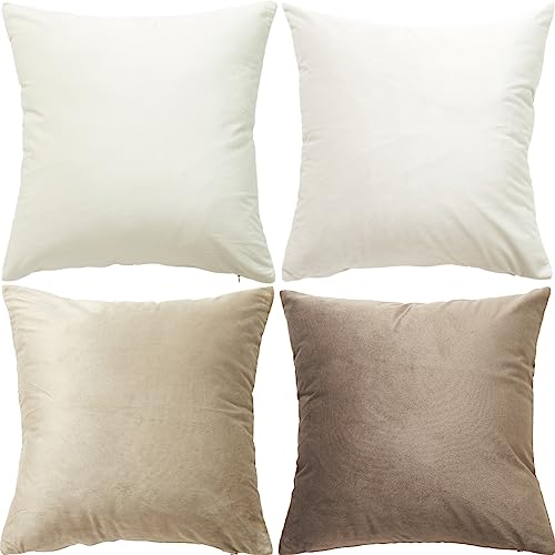 GONOVE Cushion Covers 40cm x 40cm Soft Velvet Colorful Plain Pillowcase Set of 4 Square Decorative Throw Pillow Cover for Home Sofa Bed Chair Neutral Series