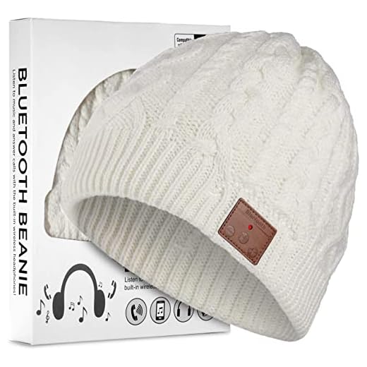ZRUHIG Bluetooth Beanie,Stereo Knit Music Hat with Bluetooth V5.0 Wireless Hats Headphone Upgraded Unisex Knit Bluetooth Beanie Suitable for Outdoor Sports,Gift White