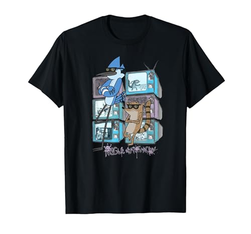 Image of Regular Show TVs Stacked T-Shirt, Men, Black, Medium