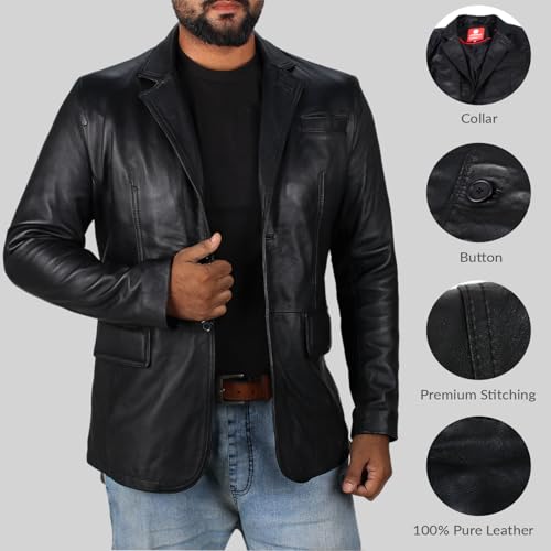 Laverapelle Men's Genuine Lambskin Leather Coat (Black, Blazer Jacket) - 24020043
