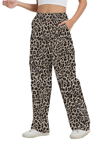 Image of Cargo Pants for Women High Waist Wide Leg Stretchy Pull On Baggy Casual Pants with Pockets