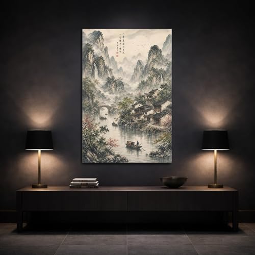 Décoration salon traditionnelle avec ce tableau vertical de montagne - 3