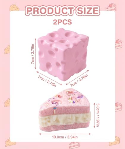 Image of 2Pcs Cheese Squishy, Taba Squishy, Dumpling Squishy-Stretchy Food-Shaped Sensory (Pink)