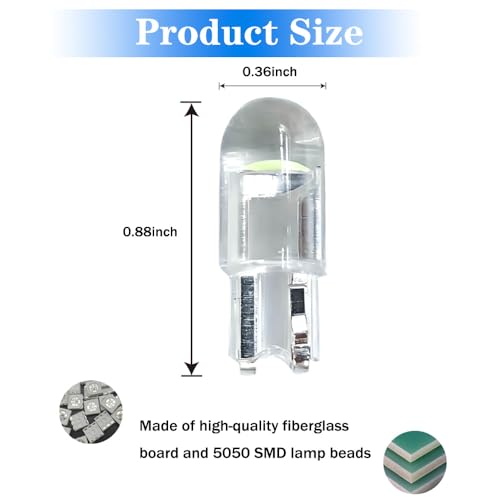 Image of 30PCS 194 LED Bulb, 0.36W 12V T10 6000K Interior Lights, T10 Round Head Transparent You Can Use It In Cars, Trucks, SUVs (Green)