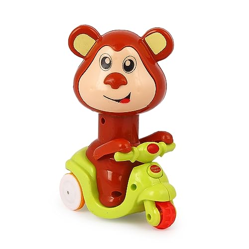 Image of Asian Portable Plastic Monkey Press N Go Friction Scooter Toy | Cute Monkey Animal Vehicle for Kids | Press & Go Action Baby Toy for Toddlers 6 Months to 5 Years | Durable Push Car Toy