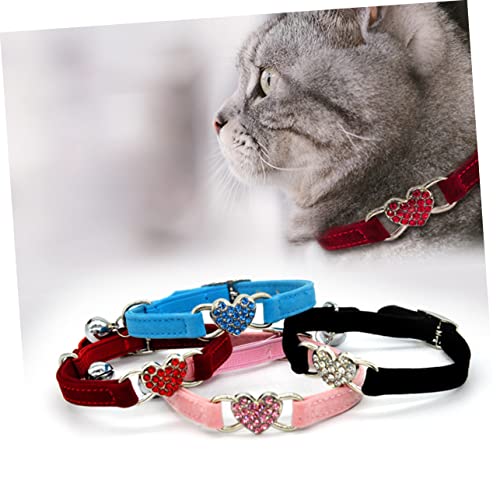 Popetpop 1Pc Rhinestone Choker Cat Collar With Bells Rhinestone Cat Chain Cat Collars For Girl Cats Accessories Pet Collar Cat Neck Chain Adjustable Cat Collar Pink Elastic Band Heart #TOP7