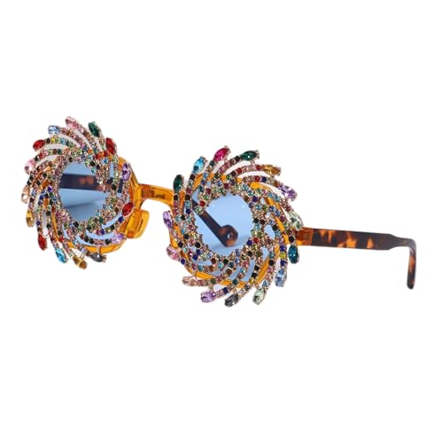 Exaggerated Circular Threaded Hollowed-Out Sunglasses Adorned With Oversized Colored Rhinestones