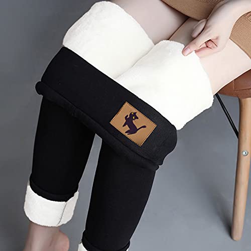 Leggings femininas forradas com lã de ovelha de inverno, leggings de cintura alta elástica de caxemi