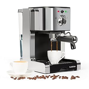 Klarstein Passionata 20 – espressomachine, espressomachine, koffiemachine, 1350 watt, 1,25 liter, automatische drukvermindering, inclusief melkschuimmondstuk voor het bereiden van cappuccino, zilver