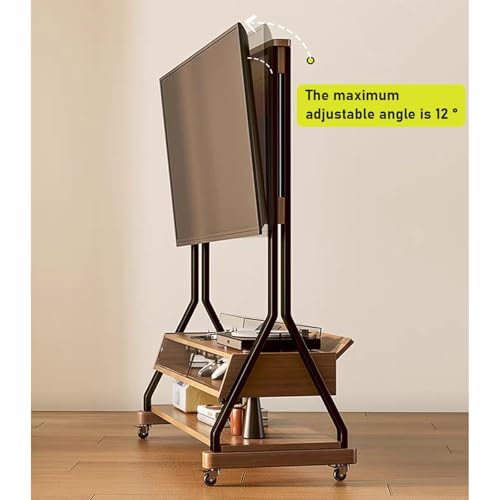 Soporte móvil para TV 40-85 pulgadas con ruedas y estantes de madera miniatura 7