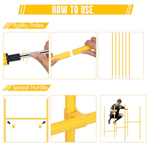 YTOPRO Agility Training Set: 3 Adjustable Speed Hurdles, 6 Agility Poles, 1 Agility Ladder, 12 Soccer Cones & Jump Rope, Multi-Function Soccer Training Equipment for Athletes, Amateurs, Youth