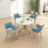 GrandCA HOME Juego de Mesa y Sillas de Comedor Nórdicas, Cocina (Mármol Blanco-GD + Azul Claro)