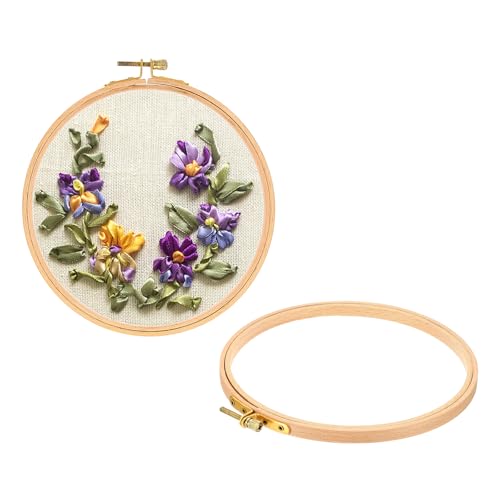 Image of PATIKIL 2 Pieces 7 Inch Embroidery Hoops Round Adjustable Beach Wood Circle Cross Stitch Hoop Ring Bulk for Embroidery Art Craft Handy Sewing Decoration