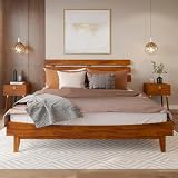 Bme Caden 15 Inch Deluxe Bed Frame with Adjustable Headboard - Mid Century, Retro Style with Acacia Wood - No Box Spring Needed - 12 Strong Wood Slat Support - Easy Assembly - Caramel, King
