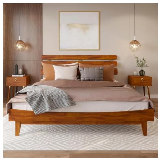 Bme Caden 15 Inch Deluxe Bed Frame with Adjustable Headboard - Mid Century, Retro Style with Acacia Wood - No Box Spring Needed - 12 Strong Wood Slat Support - Easy Assembly - Caramel, King