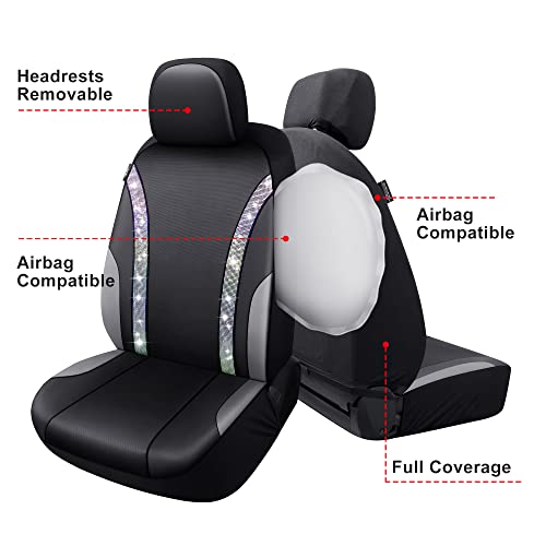 Pariitadin Bling Leather Car Seat Covers 2 Front Seats For Cute Women Girl, Shining Rhinestone Breathable Automotive Seat Covers For Cars, Universal Fit Most Cars Sedans Suvs Trucks(Multi-Color) #TOP4