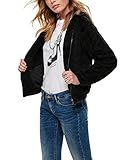 ONLY Damen Kurze Teddy Kunstfell Jacke | Warmer Sherpa Blouson mit Kapuze | Lamm Schaf Plüsch ONLANNA, Farben:Schwarz, Größe:M