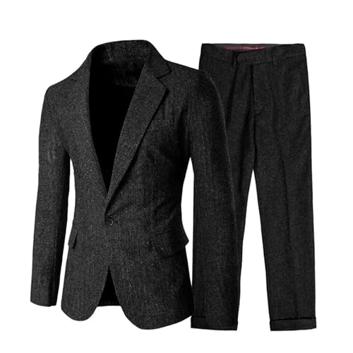 Men's Classic Fit Suit Set - One Button Herringbone Blazer & Pants for Business & Wedding4