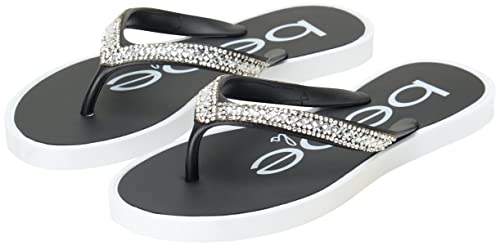 bebe Girls' Sandals - Glitter Rhinestone Thong Flip Flops (Little Kid/Big Kid), Size 13 Little Kid, Black