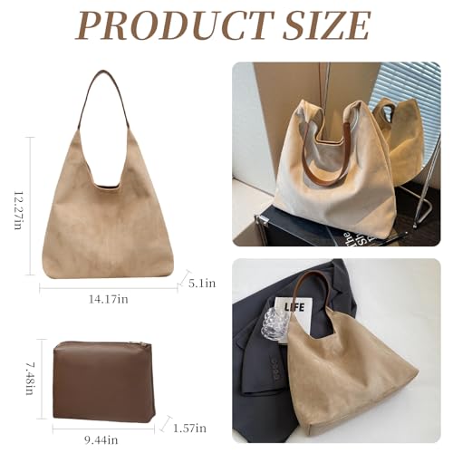 Image of Suede Bag for Women New Suede Tote Bags for Women Retro Slouchy Bag Brown Shoulder Bag Hobo Handbag