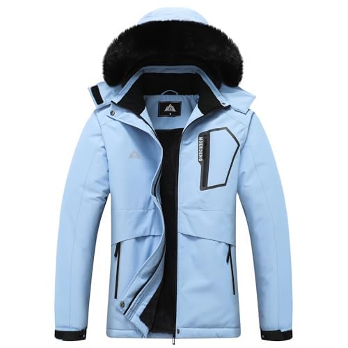 MOERDENG Women's Waterproof Snow Ski Jacket Warm Winter Coat Insulated Snowboarding Jacket Softshell Hiking Jacket Denim Blue X-Large