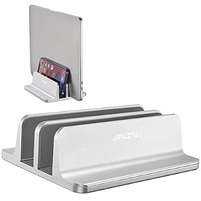 JARLINK Double Vertical Laptop Stand, Adjustable Aluminum Desk Dock, Black | Vertical Laptop Holder Fits up to 17.3" Notebooks, Space-saving Desktop Organizer for MacBook, Surface, Dell & Gaming Laptops