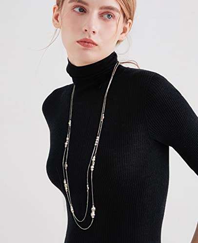 Bulinlin Layered Silver Long Necklace For Women Turquoise Stone Beaded Strand Sweater Chain Necklaces Fashion Costume Jewelry Gifts For Mom(Metal) #TOP5