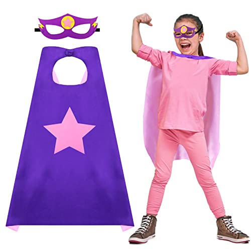 Irolewin Superhero Boys-Girls-Cape And Mask For Kids Super Hero Dress Up Costume Halloween Party Favors Double-Sided (Purple-Pink) #TOP4